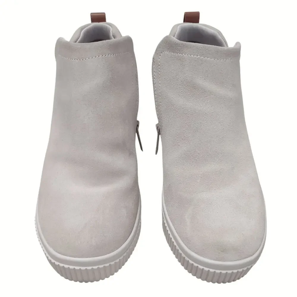 RYKA High Top Sneaker Booties Cream Suede Hidden Wedge Heel Size 8M Activewear